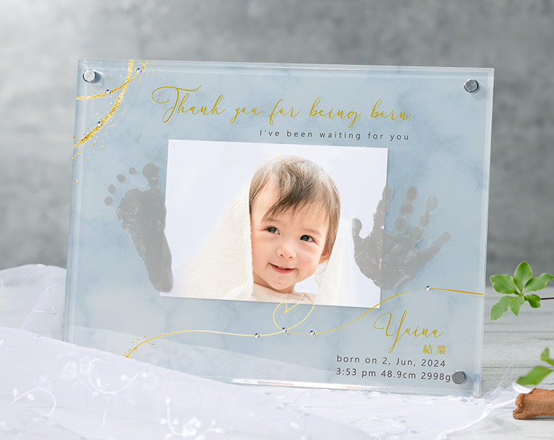 手形足形 クリアメモリアルフレーム 大理石風キュート【お仕立券】