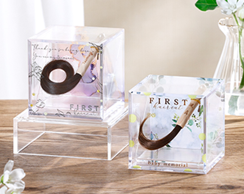 ファーストヘアーで作る赤ちゃん筆 キューブ グレー・パープル 【お仕立券】