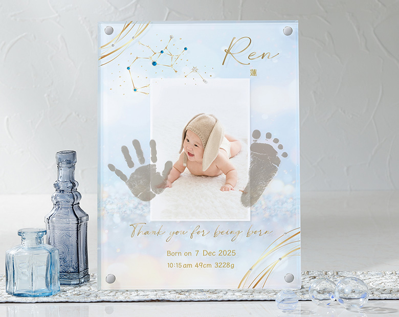 星座・誕生石付き　手形足形クリアフレーム　クリスタル【お仕立券】