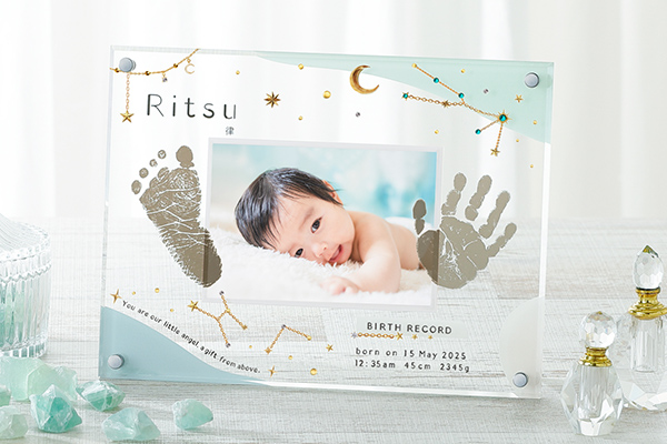 手形足形 クリアメモリアルフレーム ボタニカル調グリーン【お仕立券