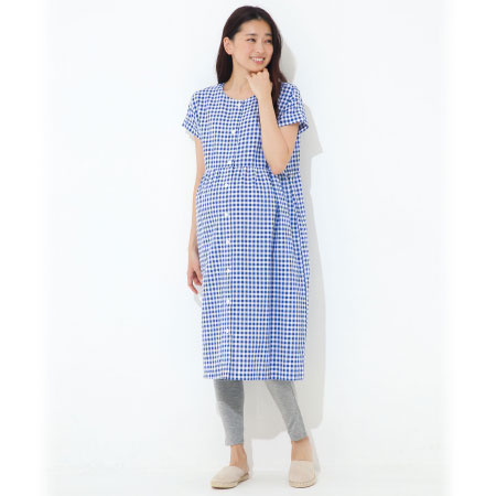 授乳しやすい涼感ワンピースパジャマ&パンツセット ブルー たまひよSHOP