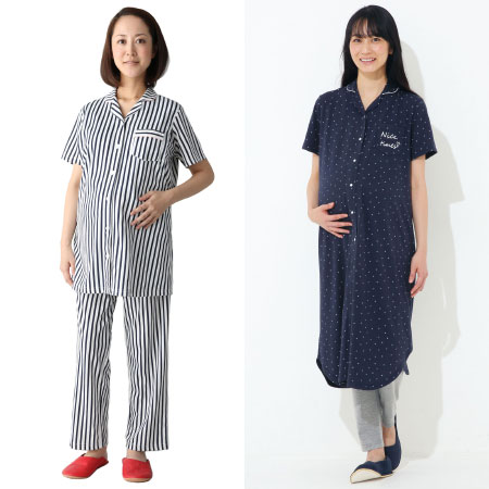 【送料無料】マタニティパジャマお得な2枚セット【ストライプ柄ネイビー】 ×【C】ネイビー たまひよSHOP