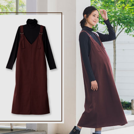 Rosemadame ハイネックカットソー×ストラップジャンパースカート_ボルドー