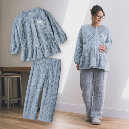 Rosemadame ふわふわ素材のあったかフリースパジャマ_サックス