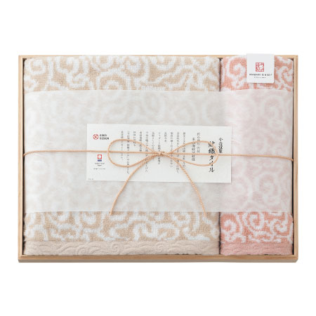 【プレミアム優待】今治謹製 木箱入り紋織タオルセットJ（ピンク）