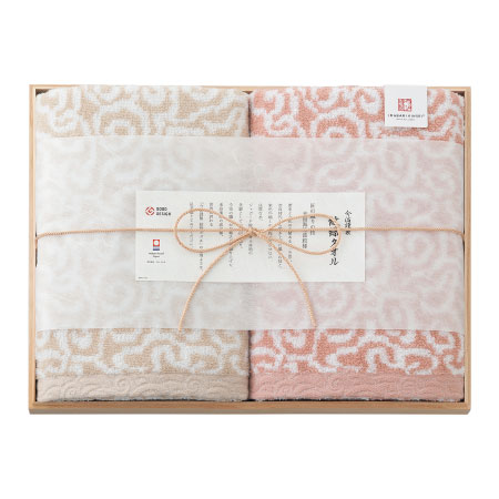 【プレミアム優待】今治謹製 木箱入り紋織タオルセットK（ピンク）