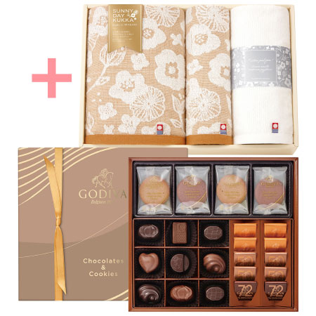 【旬ギフト】ゴディバ チョコレート＆クッキーアソートメントBと今治フラワータオルH