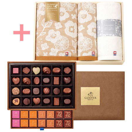 【旬ギフト】ゴディバ グランプラス59粒入と今治フラワータオルH