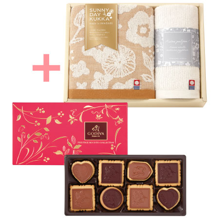 【旬ギフト】ゴディバ プレステージビスキュイ20枚入と今治フラワータオルF