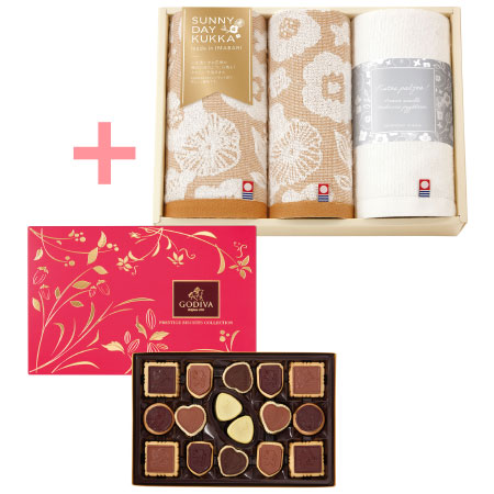 【旬ギフト】ゴディバ プレステージビスキュイ32枚入と今治フラワータオルG