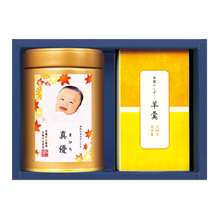 【旬ギフト】伊藤茶園 写真＆名入れ宇治煎茶と羊羹のセット〈紅葉〉