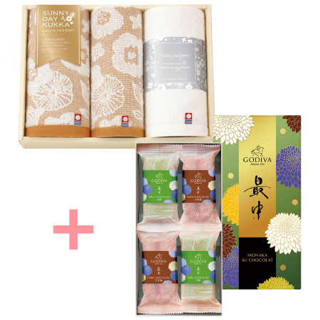 【旬ギフト】ゴディバ 最中 オ ショコラ4個入と今治フラワータオルG