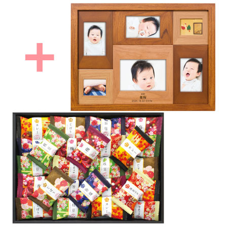 【旬ギフト】名入れ木製壁掛けフォトフレーム（大）と金澤兼六製菓 金澤小町B_