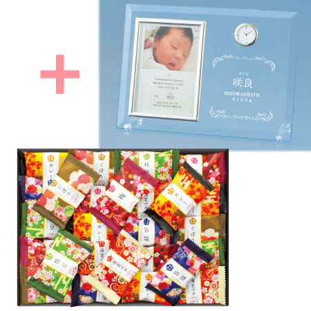 【旬ギフト】名入れ時計付きフォトフレームと金澤兼六製菓 金澤小町A