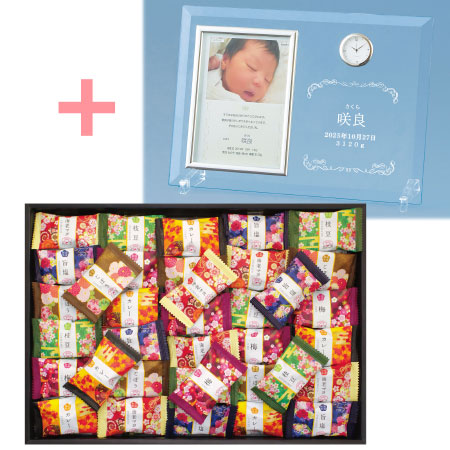 【旬ギフト】名入れ時計付きフォトフレームと金澤兼六製菓 金澤小町C_