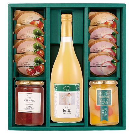 【旬ギフト】千疋屋 写真＆名入れジュースとプリンのセットB_