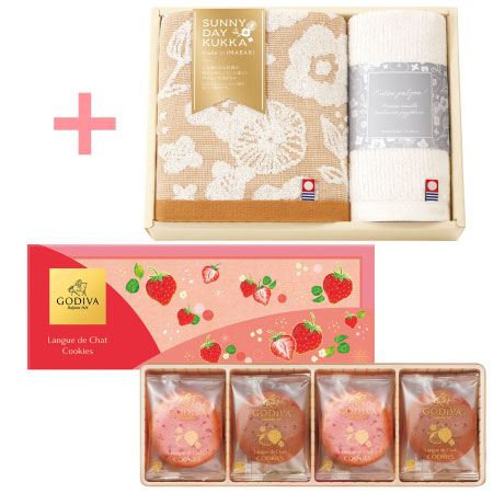 【旬ギフト】ゴディバ あまおう苺ラングドシャクッキーアソートメント8枚入と今治フラワータオルF