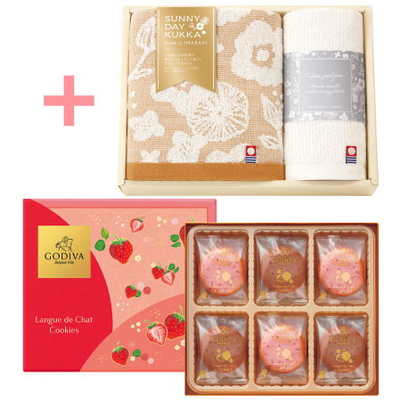 【旬ギフト】ゴディバ あまおう苺ラングドシャクッキーアソートメント18枚入と今治フラワータオルF_