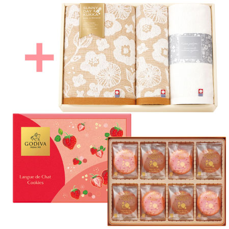 【旬ギフト】ゴディバ あまおう苺ラングドシャクッキーアソートメント30枚入と今治フラワータオルH