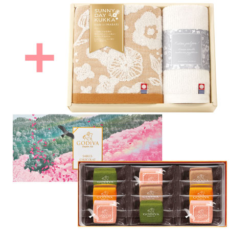 【旬ギフト】ゴディバ サブレショコラ〈桜〉9個入と今治フラワータオルF_