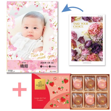【旬ギフト】写真＆名入れ季節のごあいさつカタログ テイクユアチョイス ジャコビニアとゴディバ あまおう苺クッキーアソート18枚入