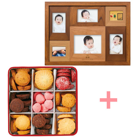【旬ギフト】名入れ木製壁掛けフォトフレーム（大）とパティスリー・サダハル・アオキ・パリ コフレ アソーティモン ビスキュイE_
