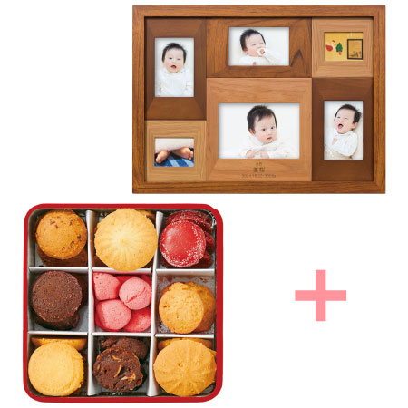 【旬ギフト】名入れ木製壁掛けフォトフレーム（大）とパティスリー・サダハル・アオキ・パリ コフレ アソーティモン ビスキュイD_