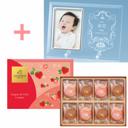 【旬ギフト】名入れフォトフレーム（小）とゴディバ あまおう苺ラングドシャクッキーアソートメント30枚入