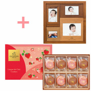 【旬ギフト】名入れ木製壁掛けフォトフレーム（小）とゴディバ あまおう苺ラングドシャクッキーアソートメント30枚入