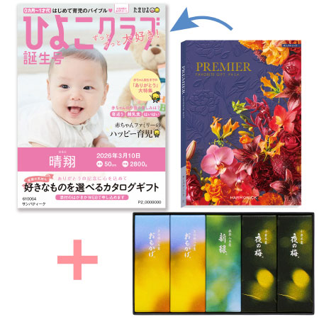 【旬ギフト】「ひよこクラブ」なりきり表紙 写真＆名入れカタログ プルミエ サンパティークととらや 小形羊羹5本入〈夏限定パッケージ〉_