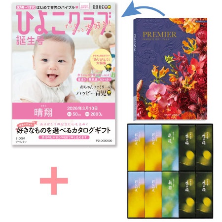 【旬ギフト】「ひよこクラブ」なりきり表紙 写真＆名入れカタログ プルミエ サンパティークととらや 小形羊羹10本入〈夏限定パッケージ〉