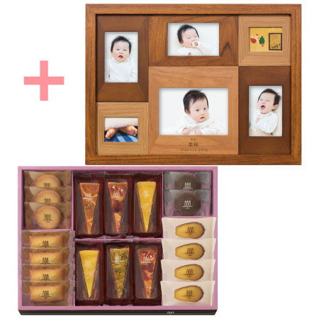 【旬ギフト】名入れ木製壁掛けフォトフレーム（大）とアンリ・シャルパンティエ タルトセットE