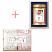 伊藤茶園 写真＆名入れ木箱入り高級緑茶と今治謹製 木箱入り紋織タオル G（ピンク）