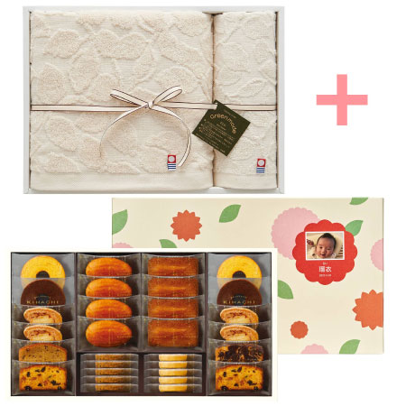 パティスリー キハチ 写真＆名入れ焼菓子詰合せ10種30個入と今治エコモードタオルセットL_