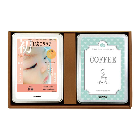 京都小川珈琲 「ひよこクラブ」なりきり表紙 写真＆名入れプレミアムブレンドコーヒー2缶_