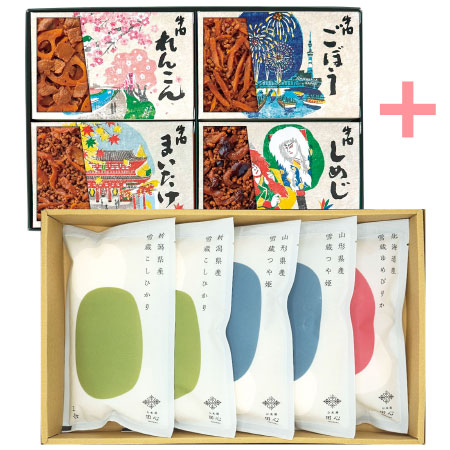 浅草今半 お好み小箱詰合せ〈あさくさ歳時記〉4箱と銘柄米食べ比べセット5袋