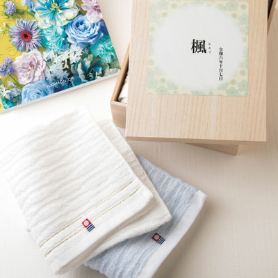 名入れ 木箱入り今治タオル2枚組とプルミエ サンパティーク_補足画像01