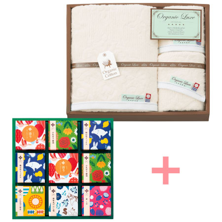 麻布十番 あげもち屋 名入れ花キューブアソートBと今治オーガニックリュクスタオルD