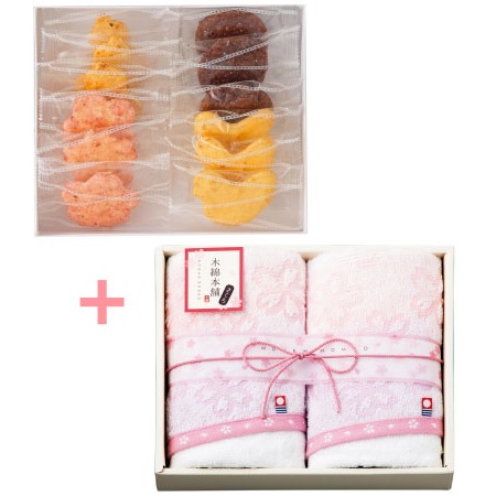 【送料無料】【期間限定】富士見堂 花鳥ひょうたん煎餅4種と今治タオル木綿本舗さくらAセット たまひよSHOP・たまひよの内祝い