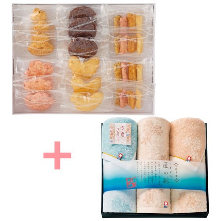 【送料無料】【期間限定】富士見堂 花鳥ひょうたん煎餅5種と今治しまなみ匠の彩タオルCセット たまひよSHOP・たまひよの内祝い