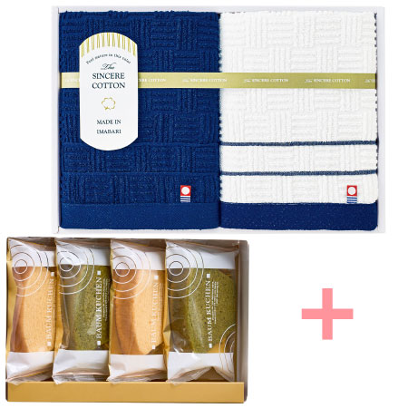 【旬ギフト】なだ万監修 絆のかさなりバウムと今治シンシアコットンタオルBセット_