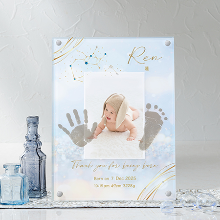 星座・誕生石付き　手形足形クリアフレーム　クリスタル  3個セット【お仕立券】_